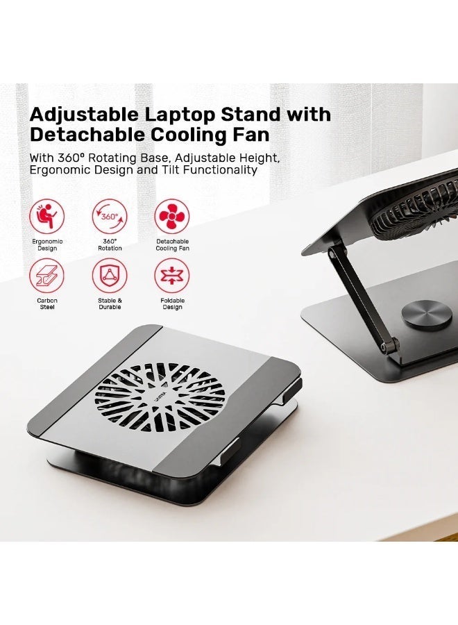 UNITEK Adjustable Laptop Stand with Detachable Cooling Fan, 360° Rotating Ergonomic Aluminum Stand, Height Adjustable, Heavy-Duty Support - Image 4